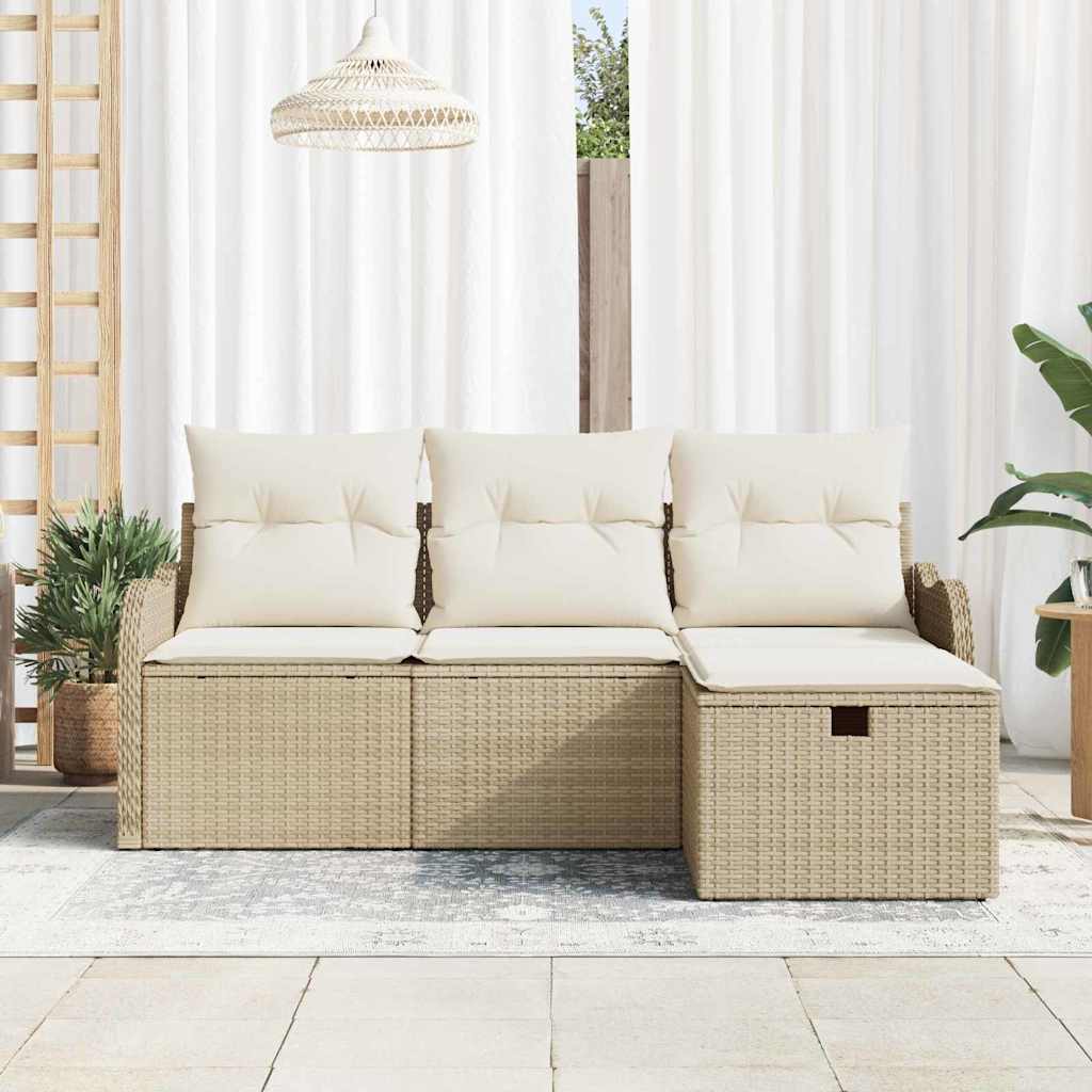 Conjunto de Sofá de Jardim com almofada 4 pcs Rattan Sintético