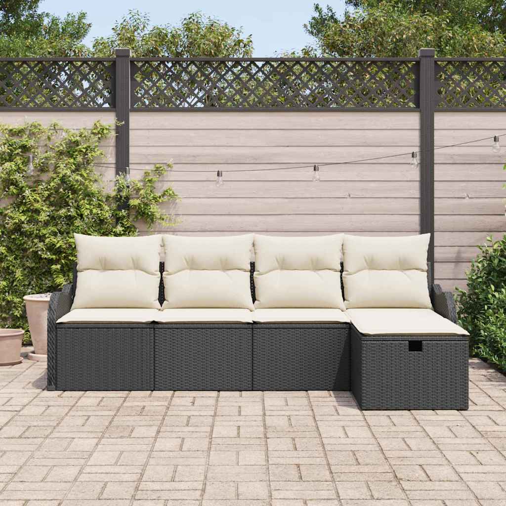 Conjunto de Sofá de Jardim 5 pcs Preto Rattan Sintético