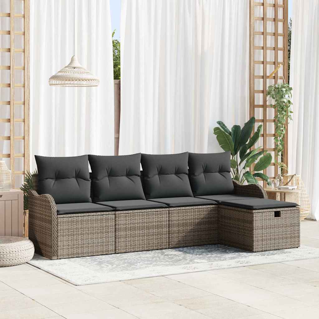 Conjunto de Sofá de Jardim 5 pcs Cinzeto Rattan Sintético