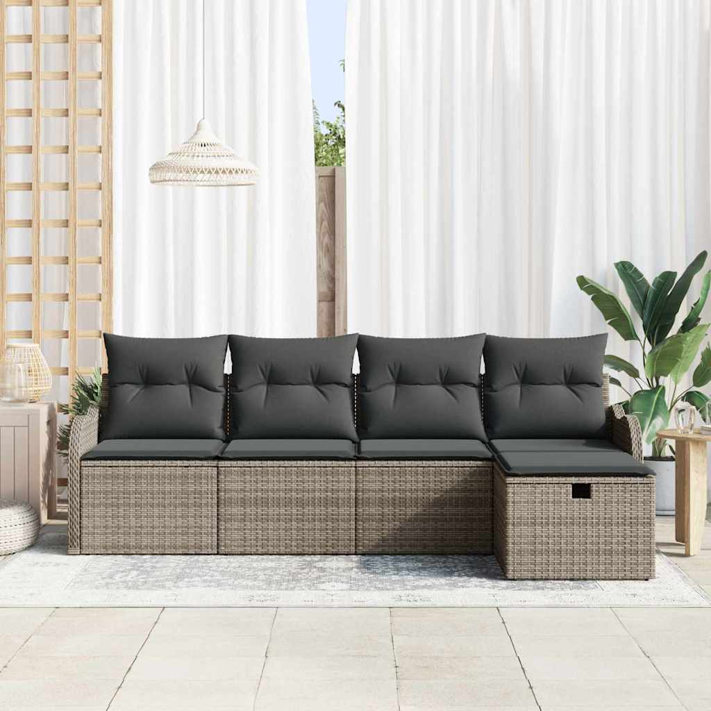 Conjunto de Sofá de Jardim 5 pcs Cinzeto Rattan Sintético