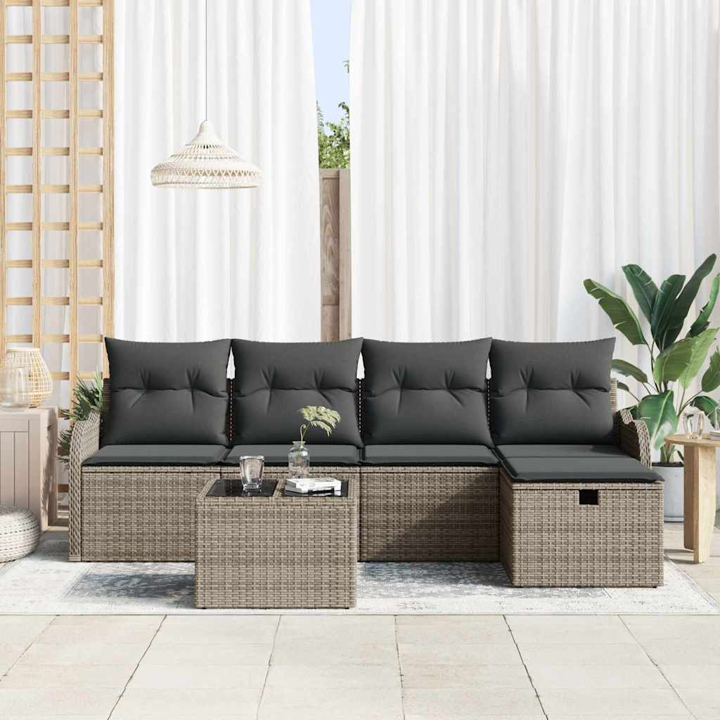 Conjunto de Sofá de Jardim 6 pcs Cinzeto Rattan Sintético