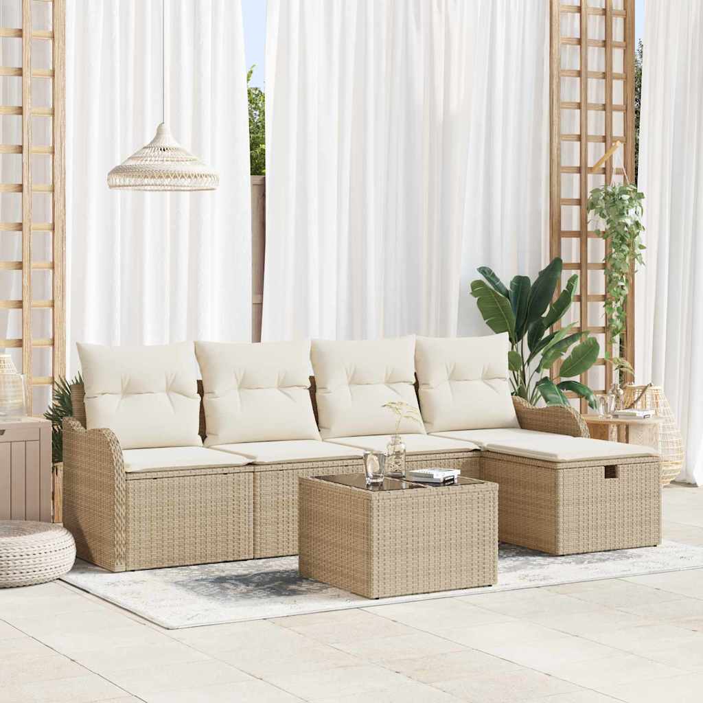 Conjunto de Sofá de Jardim 6 pcs Bege Rattan Sintético
