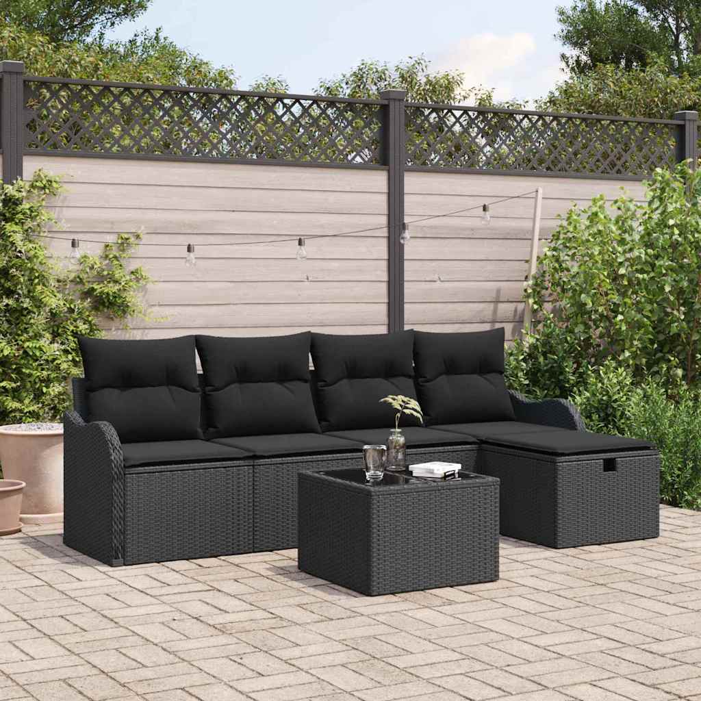 Conjunto de Sofá de Jardim 6 pcs Preto Rattan Sintético