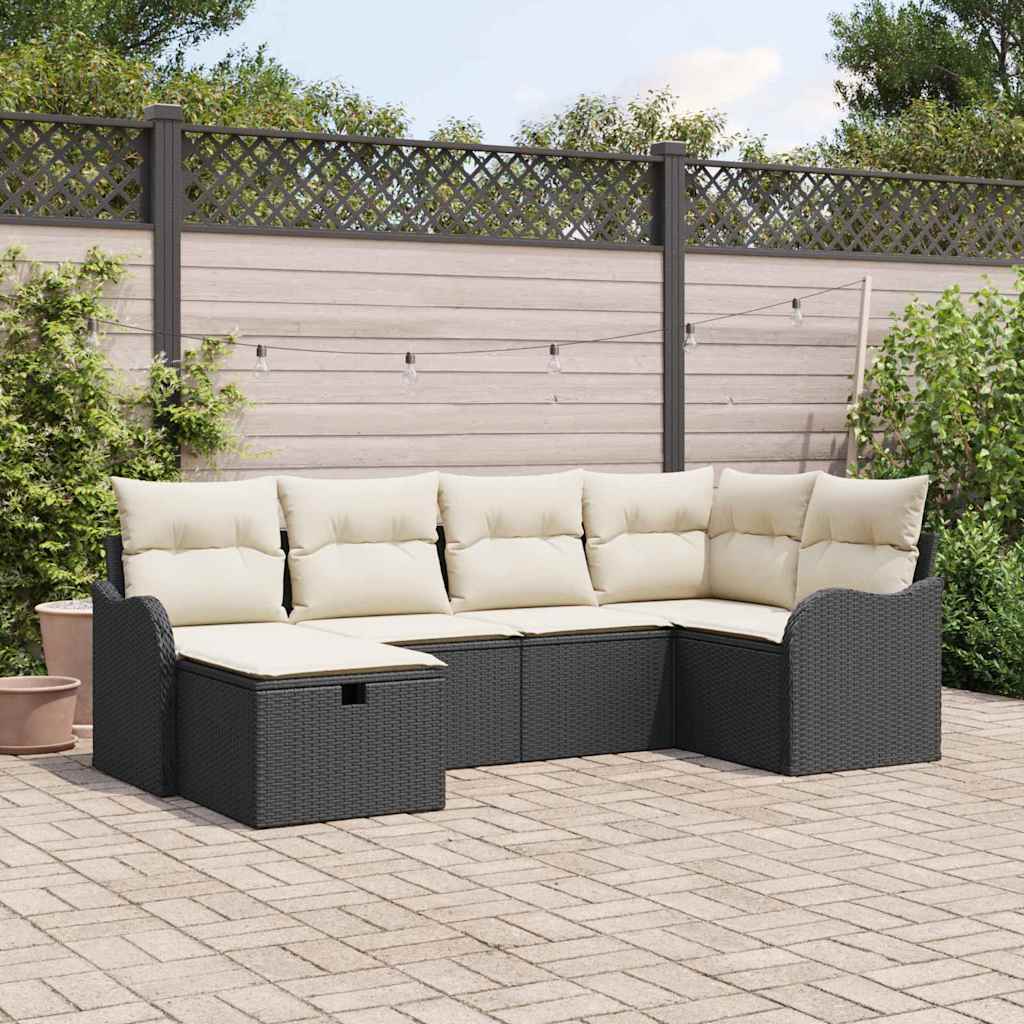 Conjunto de Sofá de Jardim 6 pcs Preto Rattan Sintético