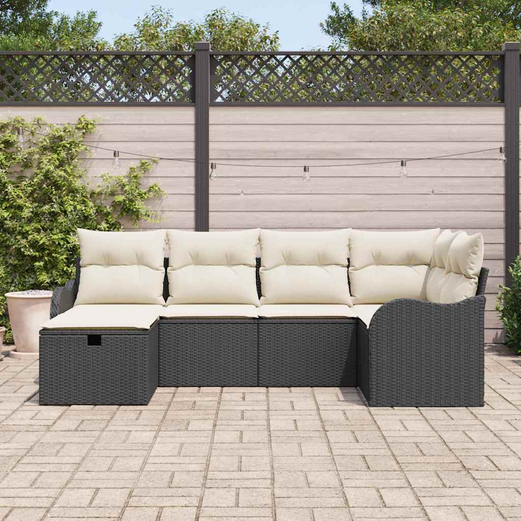 Conjunto de Sofá de Jardim 6 pcs Preto Rattan Sintético
