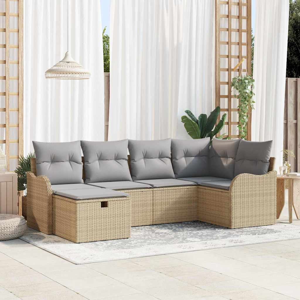 Conjunto de Sofá de Jardim 6 pcs Bege Rattan Sintético