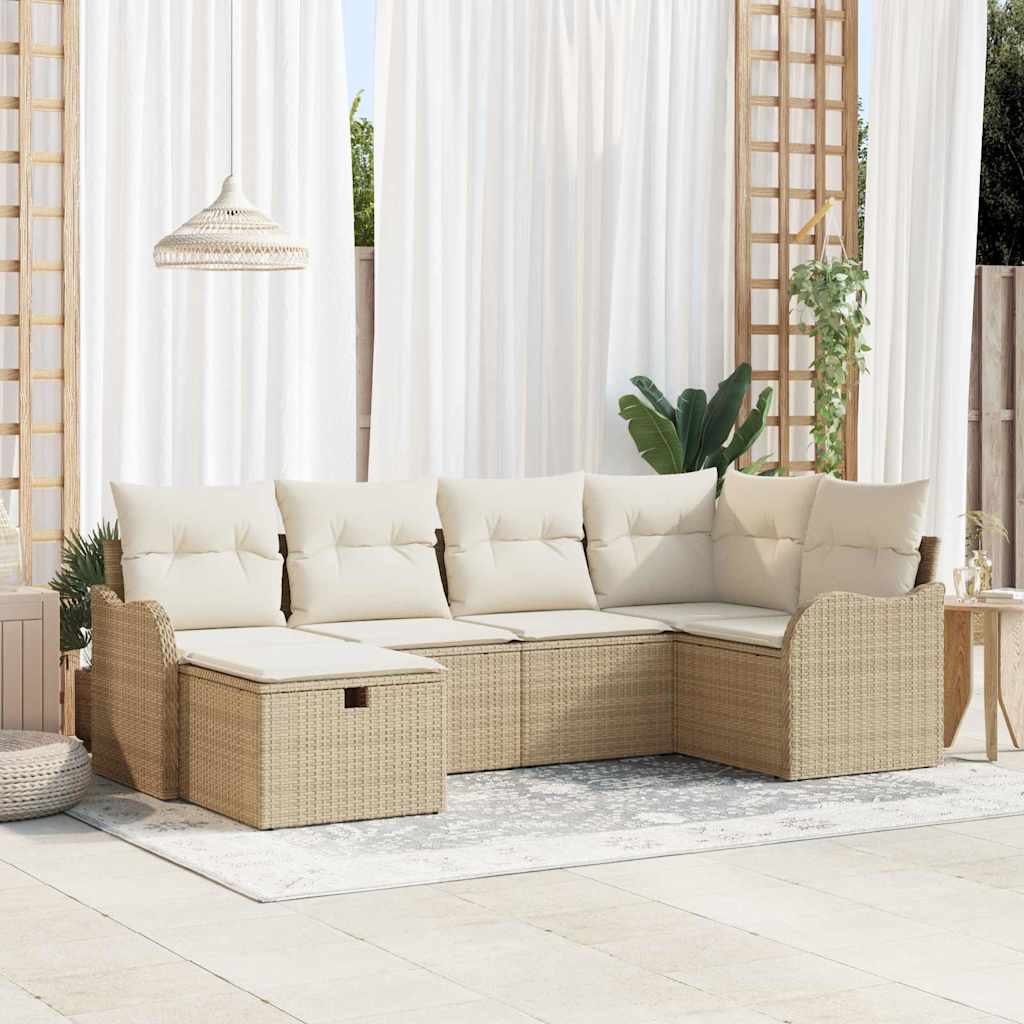 Conjunto de Sofá de Jardim 6 pcs Bege Rattan Sintético