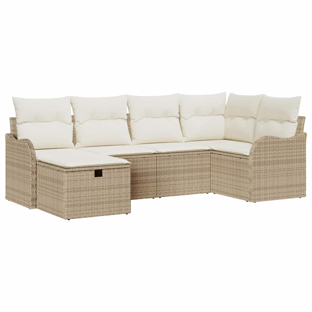 Conjunto de Sofá de Jardim 6 pcs Bege Rattan Sintético