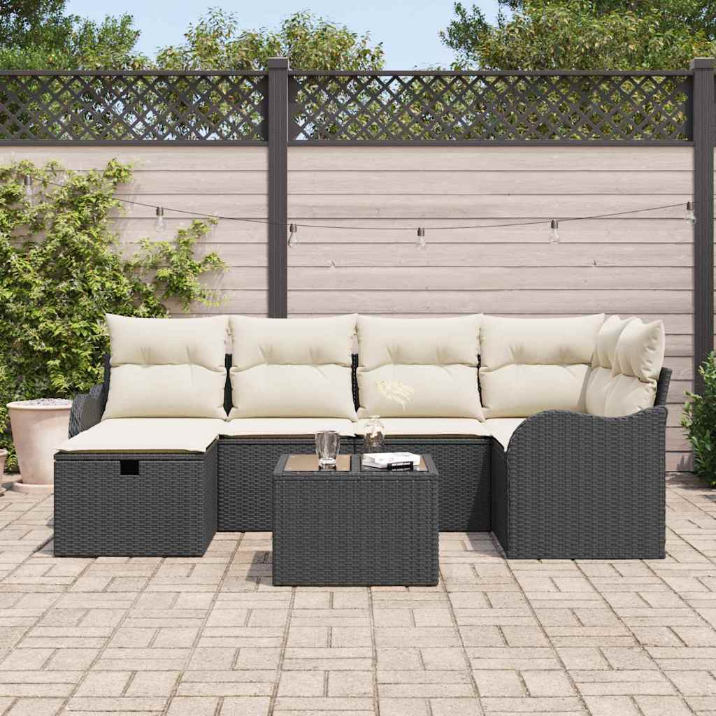 Conjunto de Sofá de Jardim 7 pcs Preto Rattan Sintético