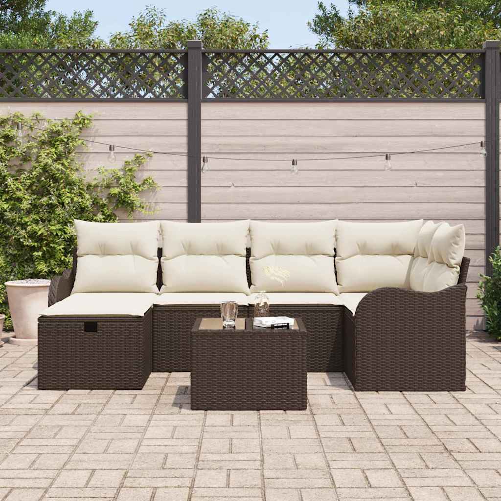 Conjunto de Sofá de Jardim 7 pcs Castanho Rattan Sintético