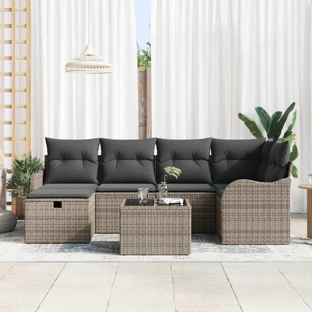 Conjunto de Sofá de Jardim 7 pcs Cinzeto Rattan Sintético