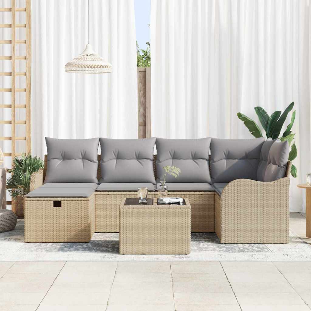 Conjunto de Sofá de Jardim 7 pcs Bege Rattan Sintético