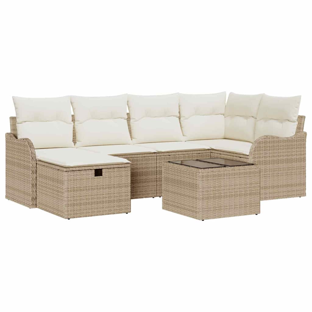 Conjunto de Sofá de Jardim 7 pcs Bege Rattan Sintético