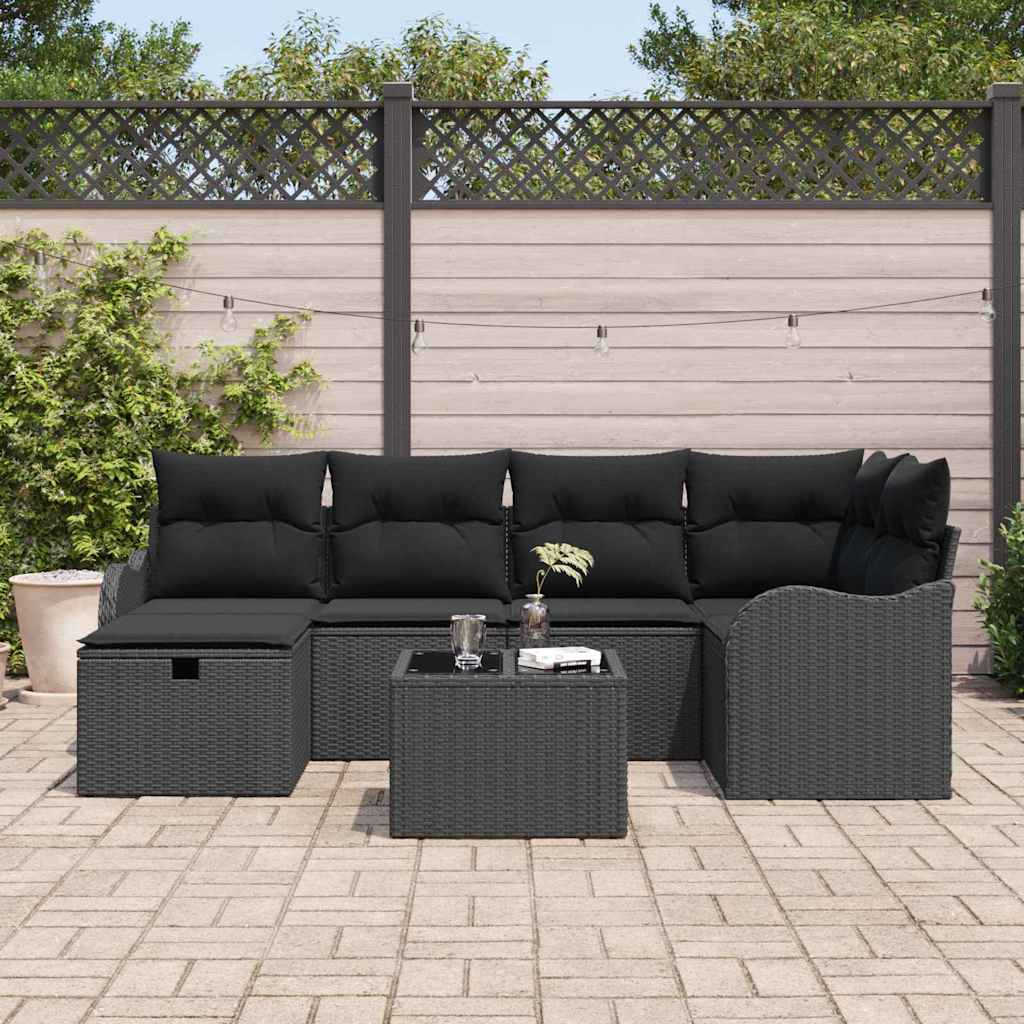 Conjunto de Sofá de Jardim 7 pcs Preto Rattan Sintético