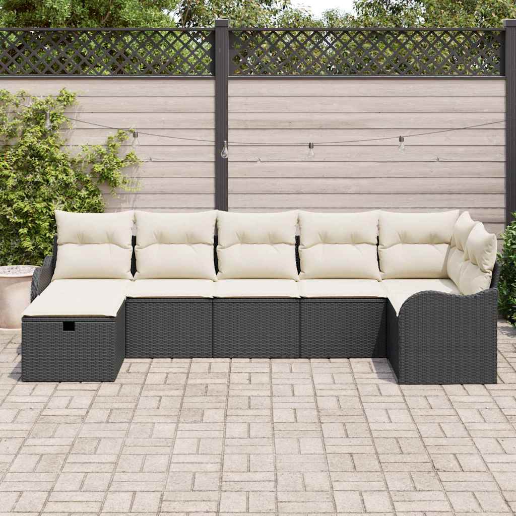 Conjunto de Sofá de Jardim 7 pcs Preto Rattan Sintético