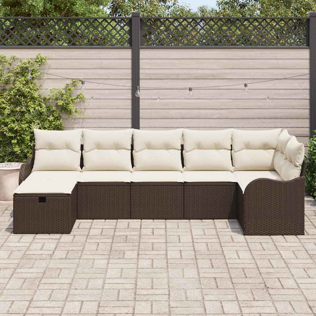 Conjunto de Sofá de Jardim 7 pcs Castanho Rattan Sintético