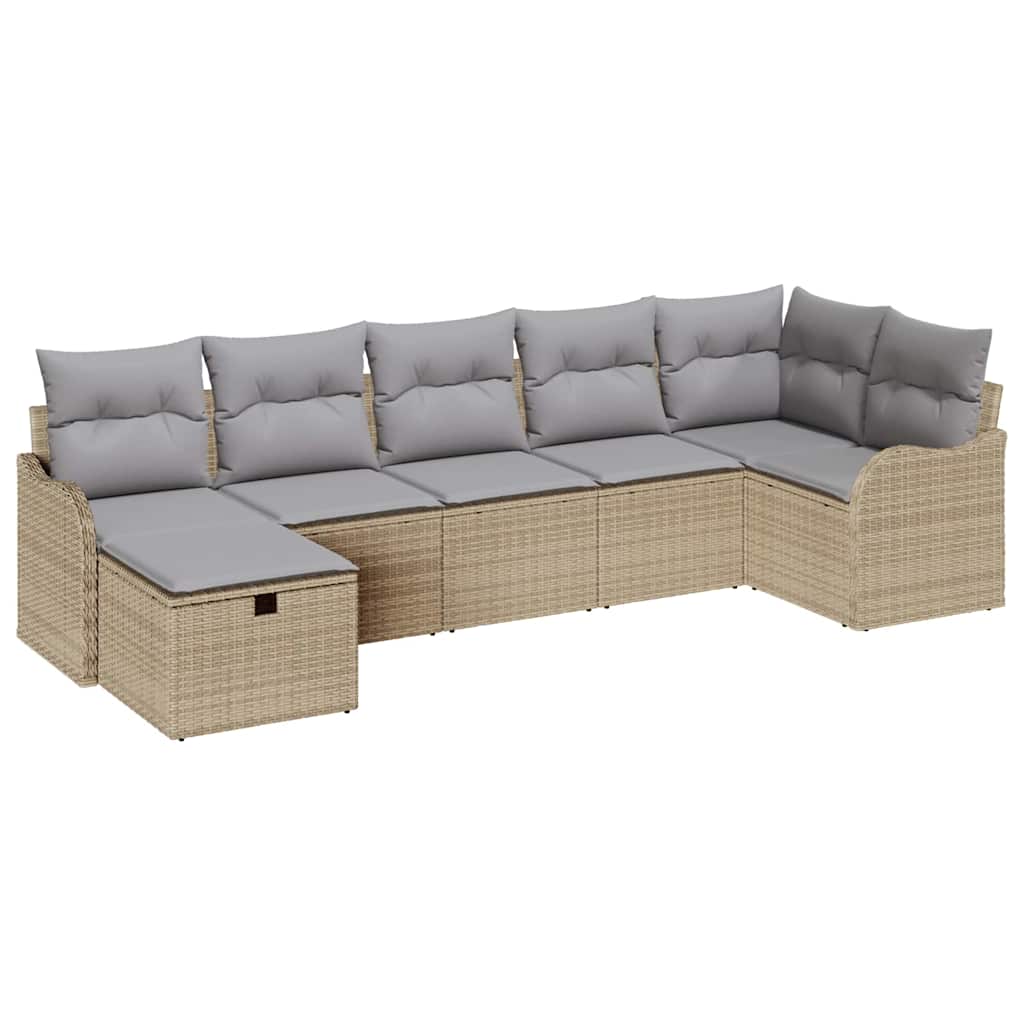 Conjunto de Sofá de Jardim 7 pcs Bege Rattan Sintético