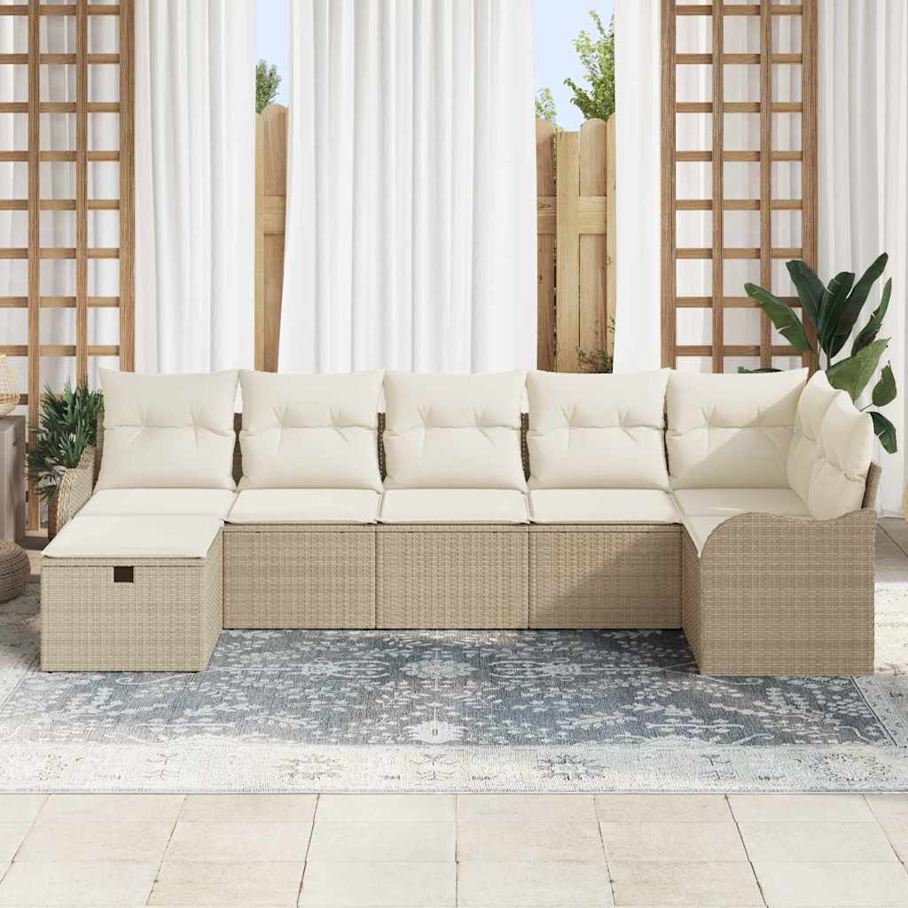 Conjunto de Sofá de Jardim 7 pcs Bege Rattan Sintético