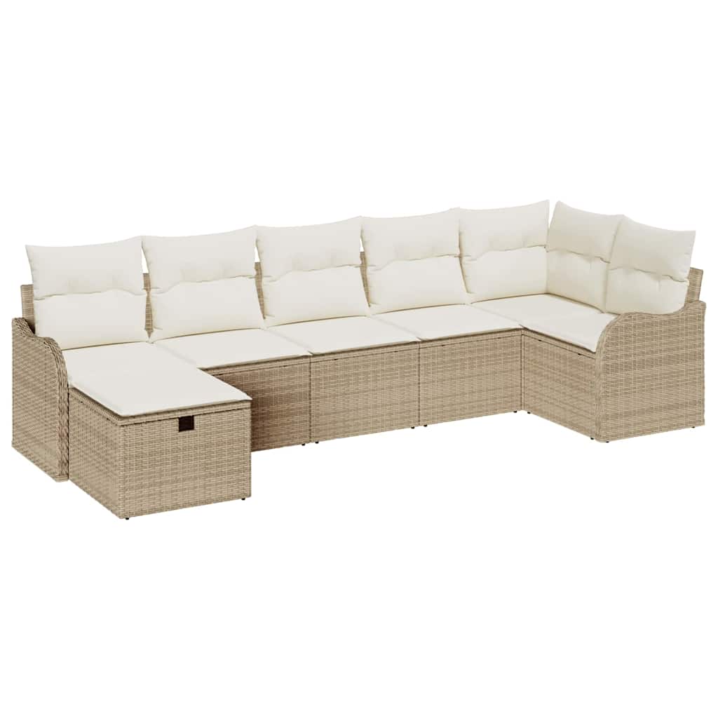 Conjunto de Sofá de Jardim 7 pcs Bege Rattan Sintético