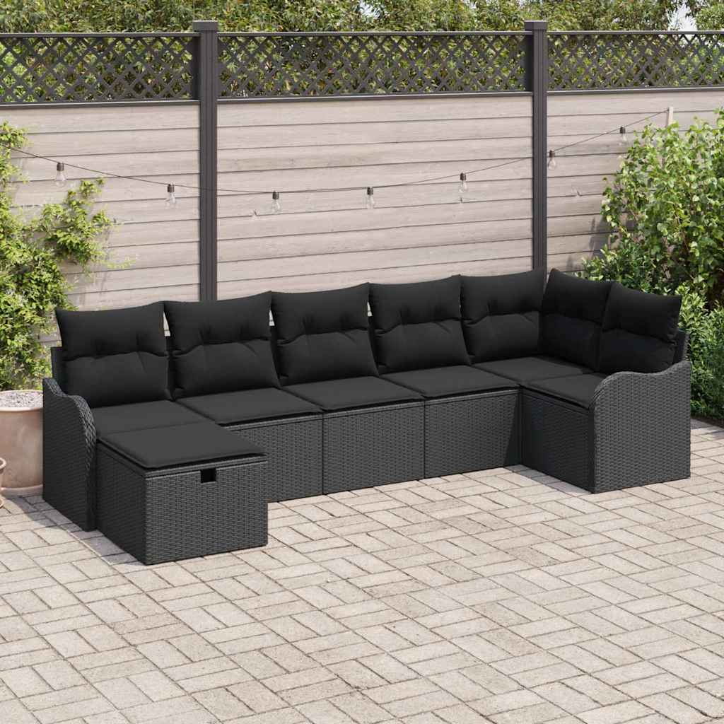 Conjunto de Sofá de Jardim 7 pcs Preto Rattan Sintético
