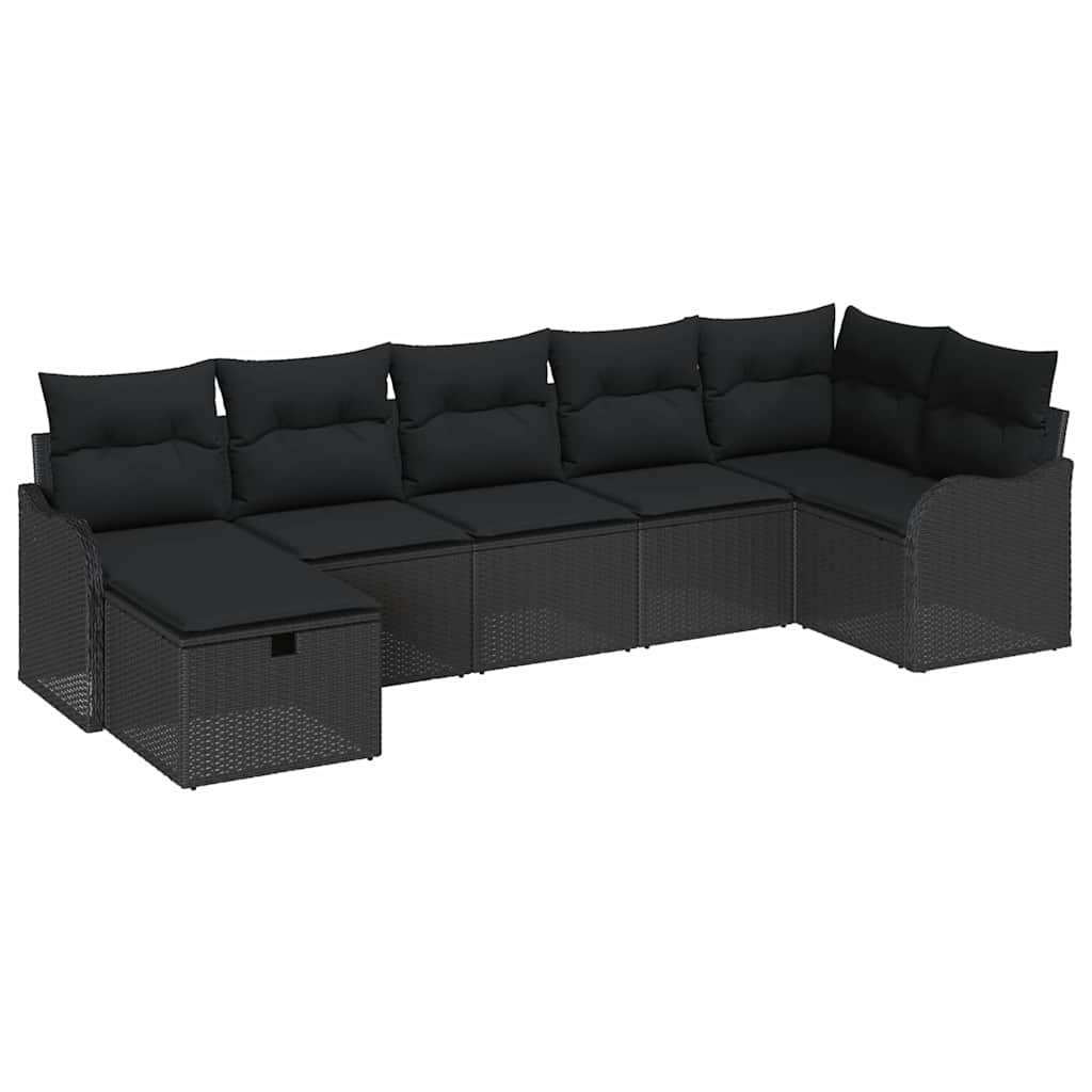 Conjunto de Sofá de Jardim 7 pcs Preto Rattan Sintético