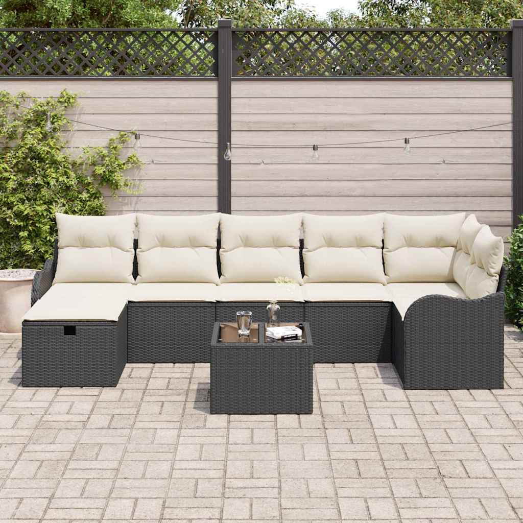 Conjunto de Sofá de Jardim 8 pcs Preto Rattan Sintético