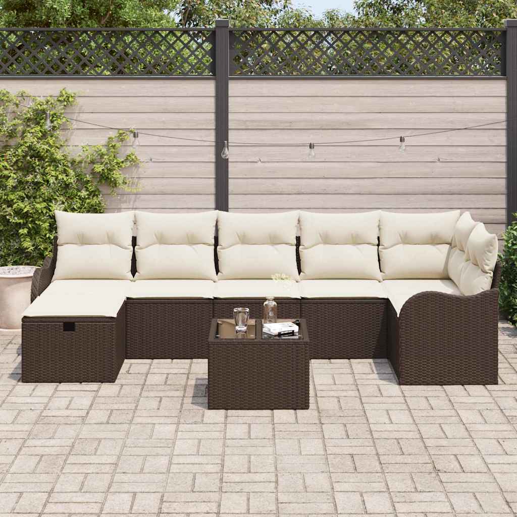 Conjunto de Sofá de Jardim 8 pcs Castanho Rattan Sintético