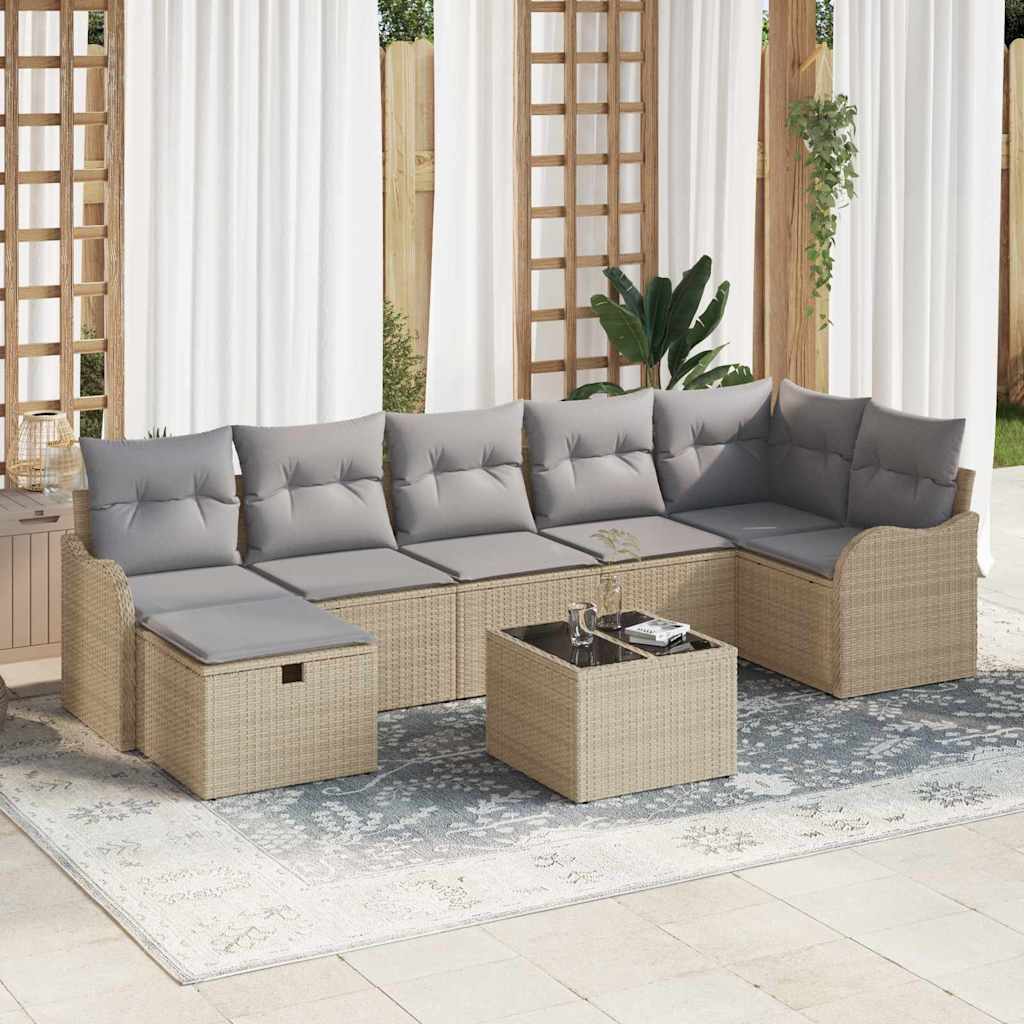 Conjunto de Sofá de Jardim 8 pcs Bege Rattan Sintético