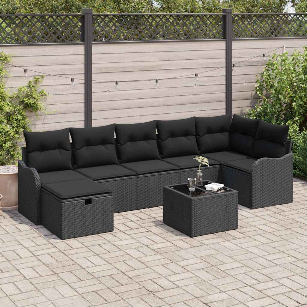 Conjunto de Sofá de Jardim 8 pcs Preto Rattan Sintético