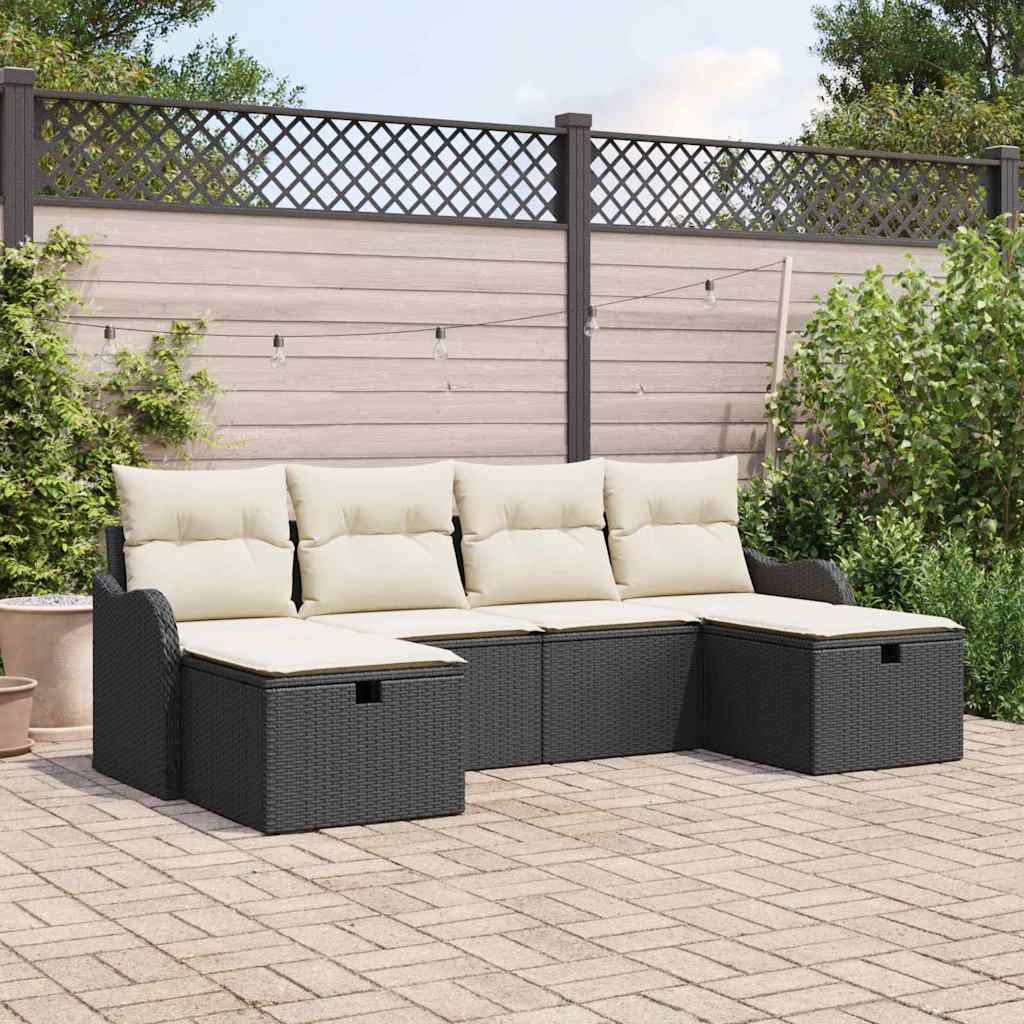 Conjunto de Sofá de Jardim 6 pcs Preto Rattan Sintético
