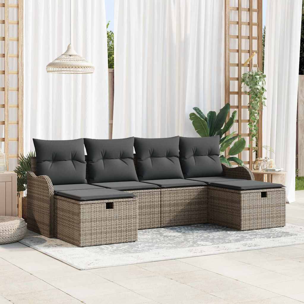 Conjunto de Sofá de Jardim 6 pcs Cinzeto Rattan Sintético
