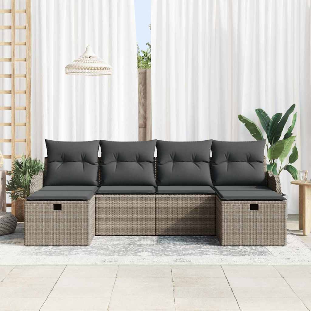 Conjunto de Sofá de Jardim 6 pcs Cinzeto Rattan Sintético