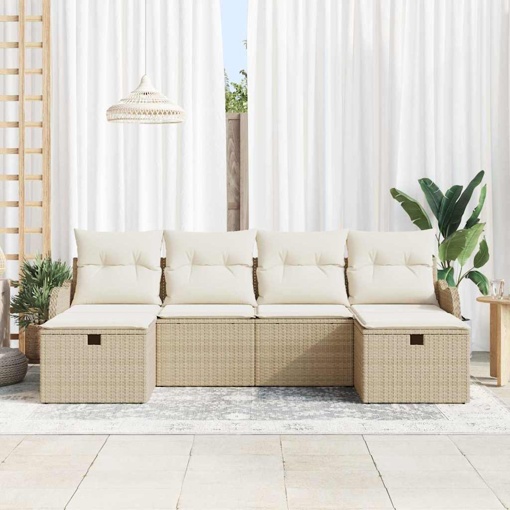 Conjunto de Sofá de Jardim 6 pcs Bege Rattan Sintético