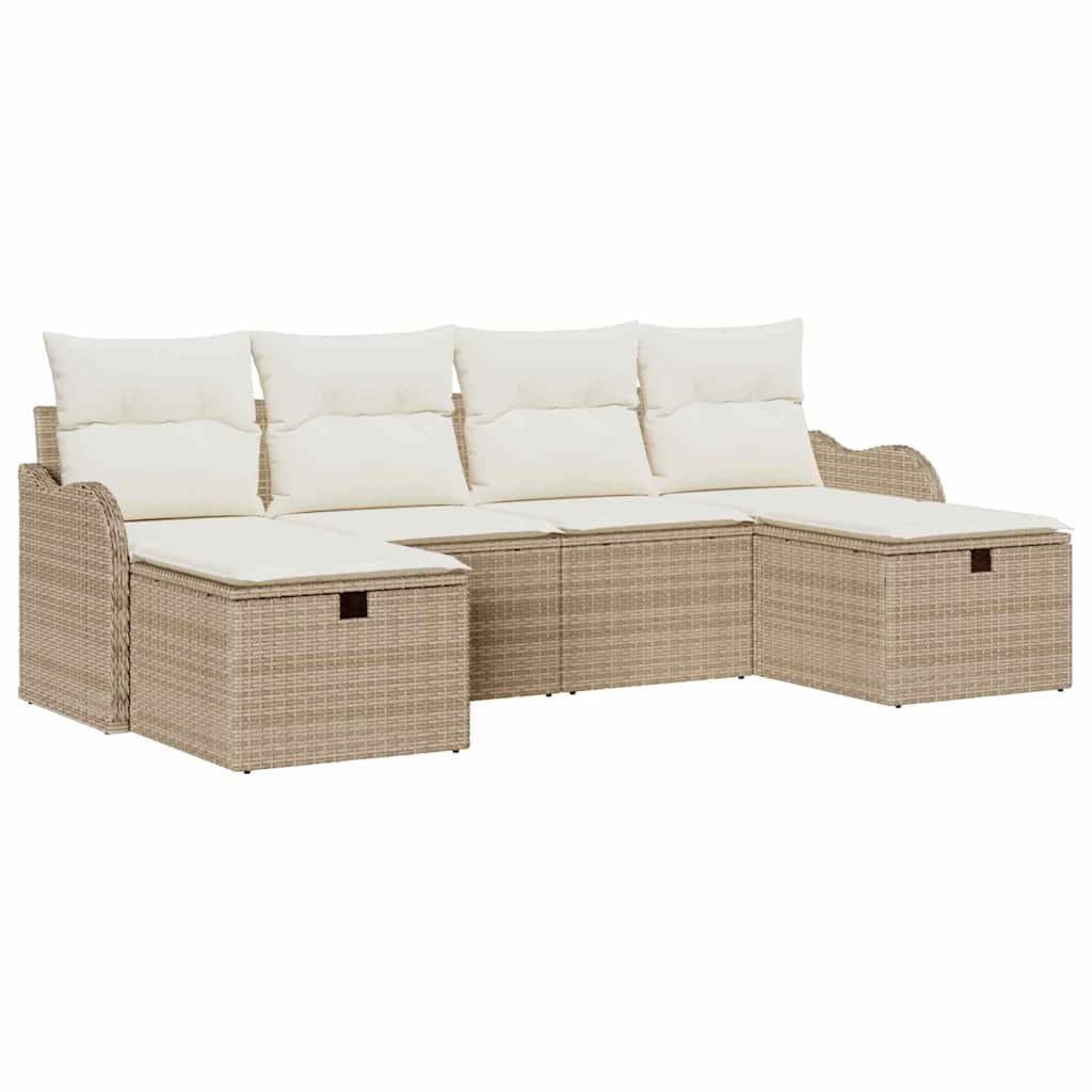 Conjunto de Sofá de Jardim 6 pcs Bege Rattan Sintético
