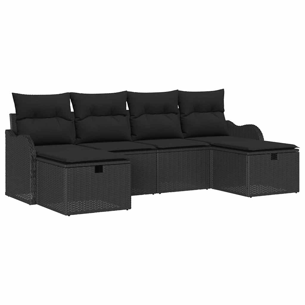 Conjunto de Sofá de Jardim 6 pcs Preto Rattan Sintético