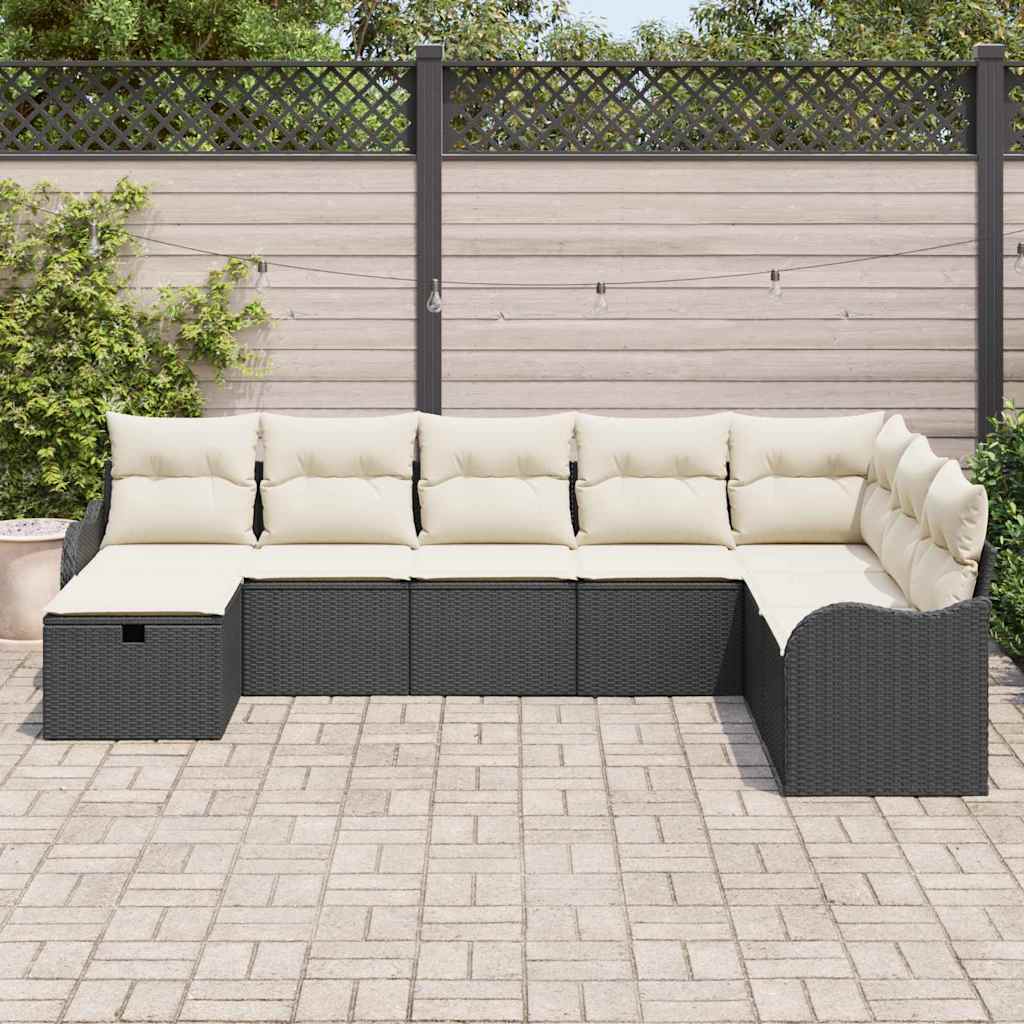 Conjunto de Sofá de Jardim 8 pcs Preto Rattan Sintético