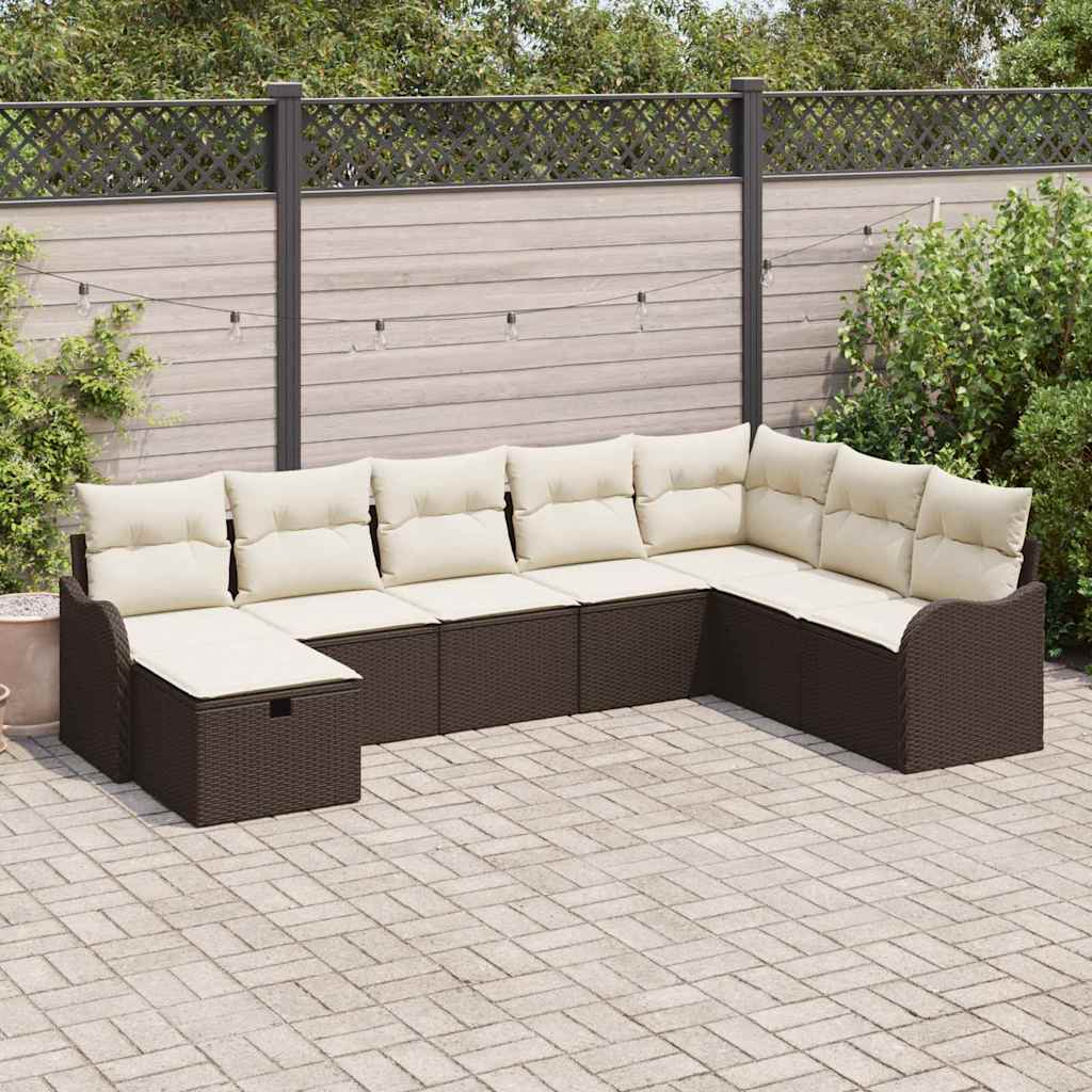 Conjunto de Sofá de Jardim 8 pcs Castanho Rattan Sintético