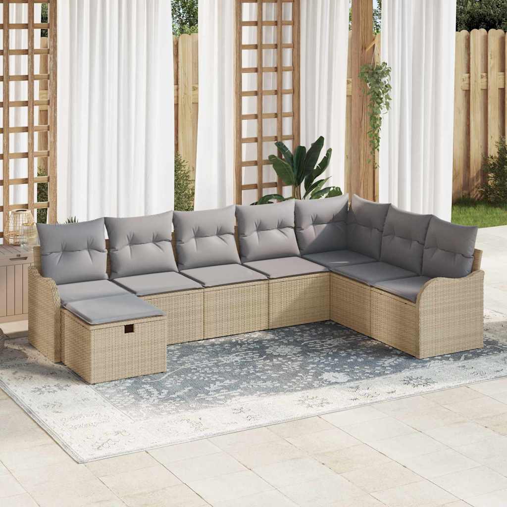 Conjunto de Sofá de Jardim 8 pcs Bege Rattan Sintético