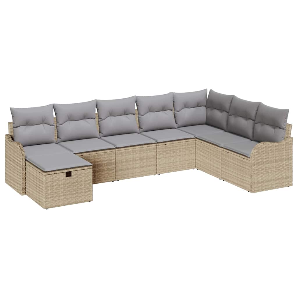Conjunto de Sofá de Jardim 8 pcs Bege Rattan Sintético