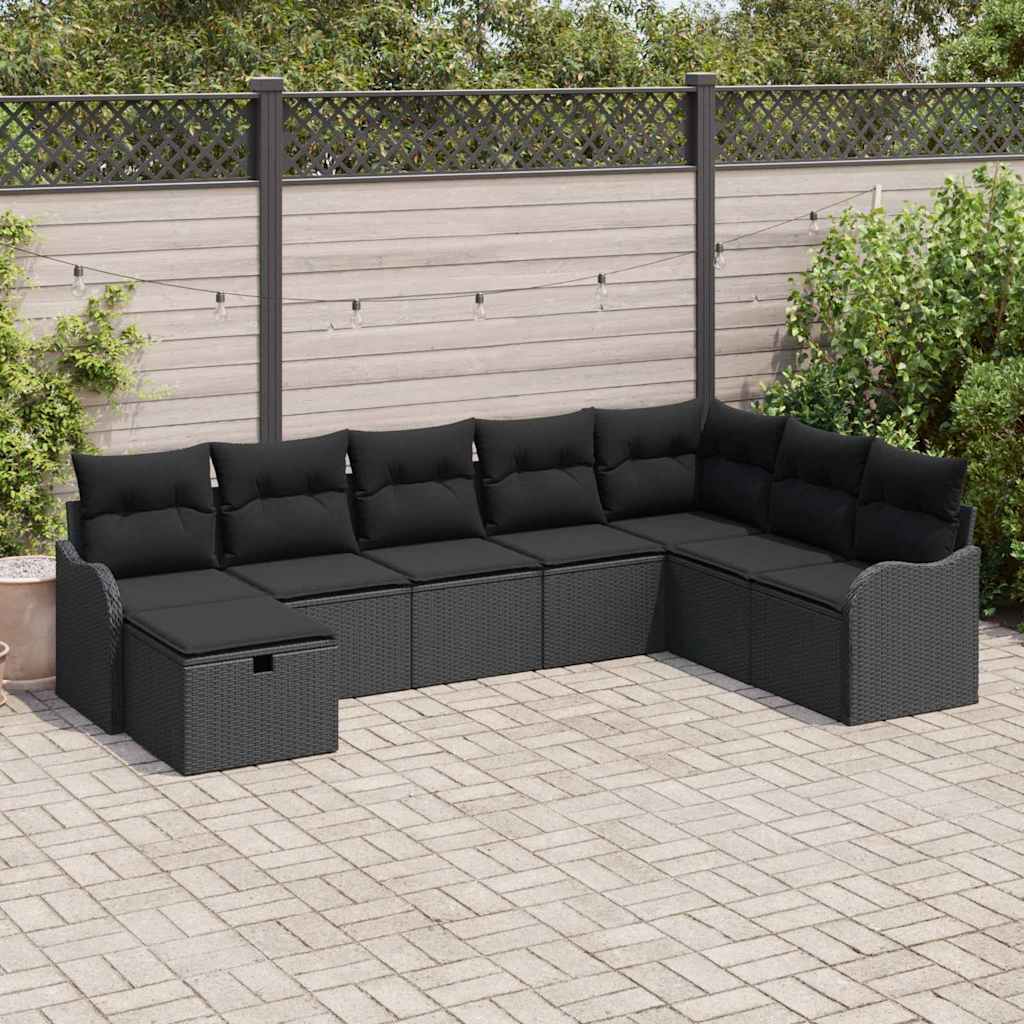 Conjunto de Sofá de Jardim 8 pcs Preto Rattan Sintético