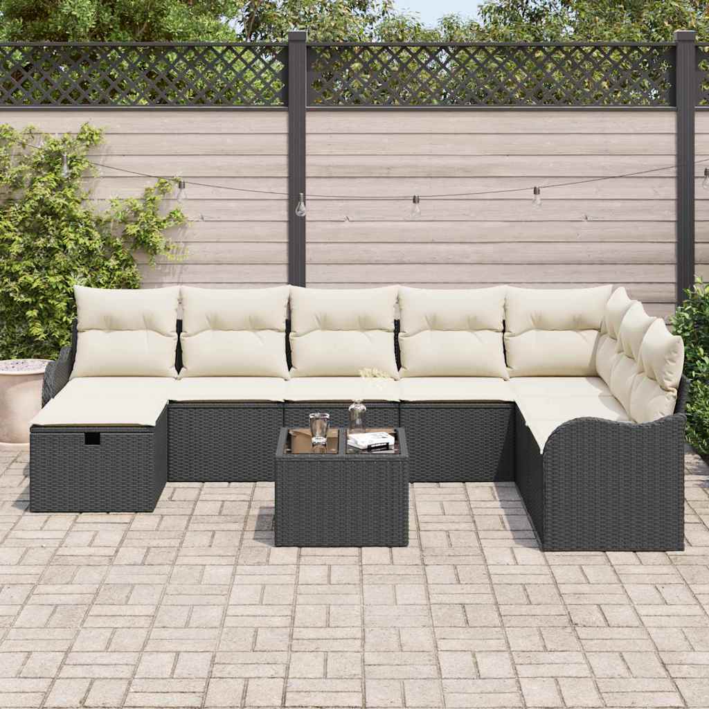Conjunto de Sofá de Jardim 9 pcs Preto Rattan Sintético
