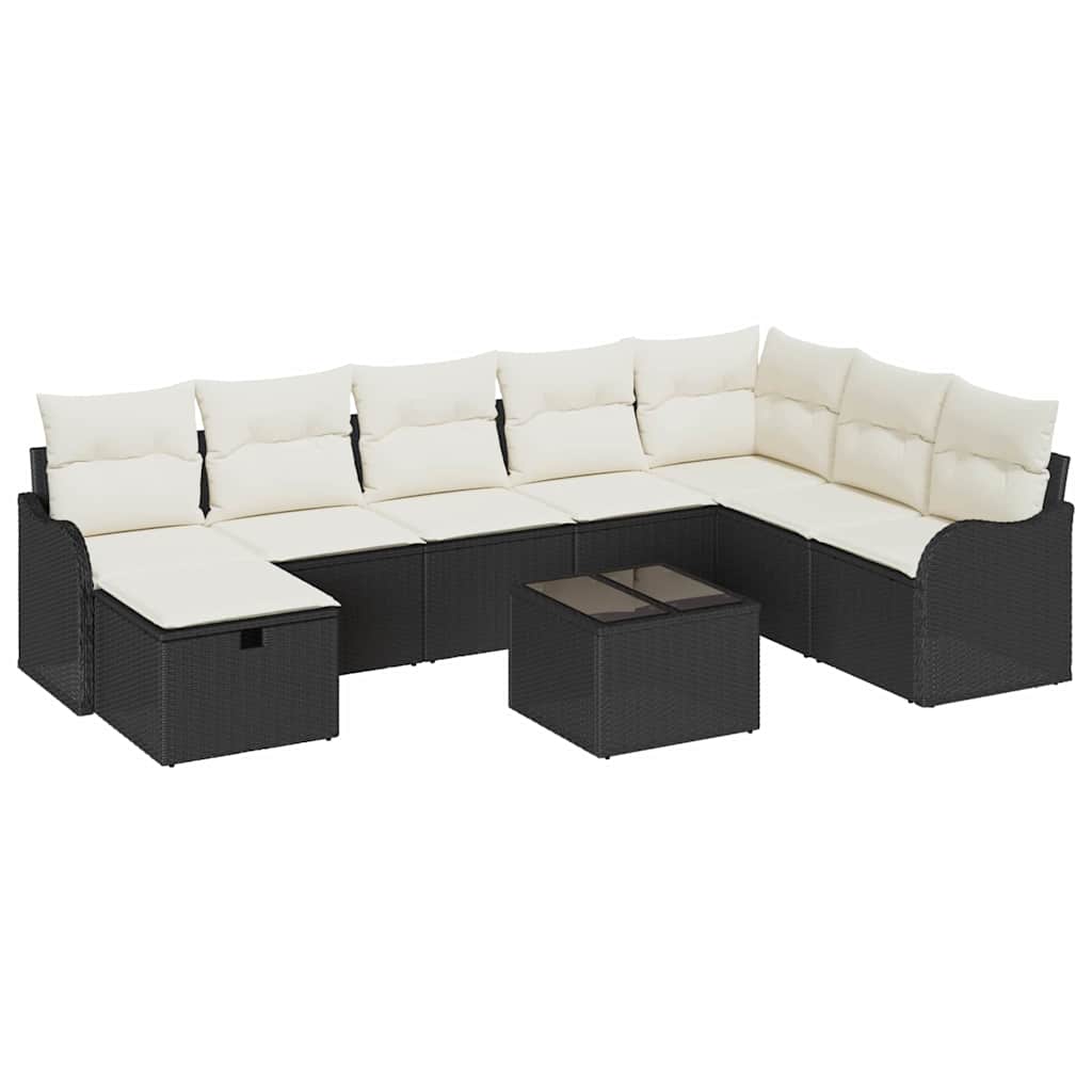 Conjunto de Sofá de Jardim 9 pcs Preto Rattan Sintético