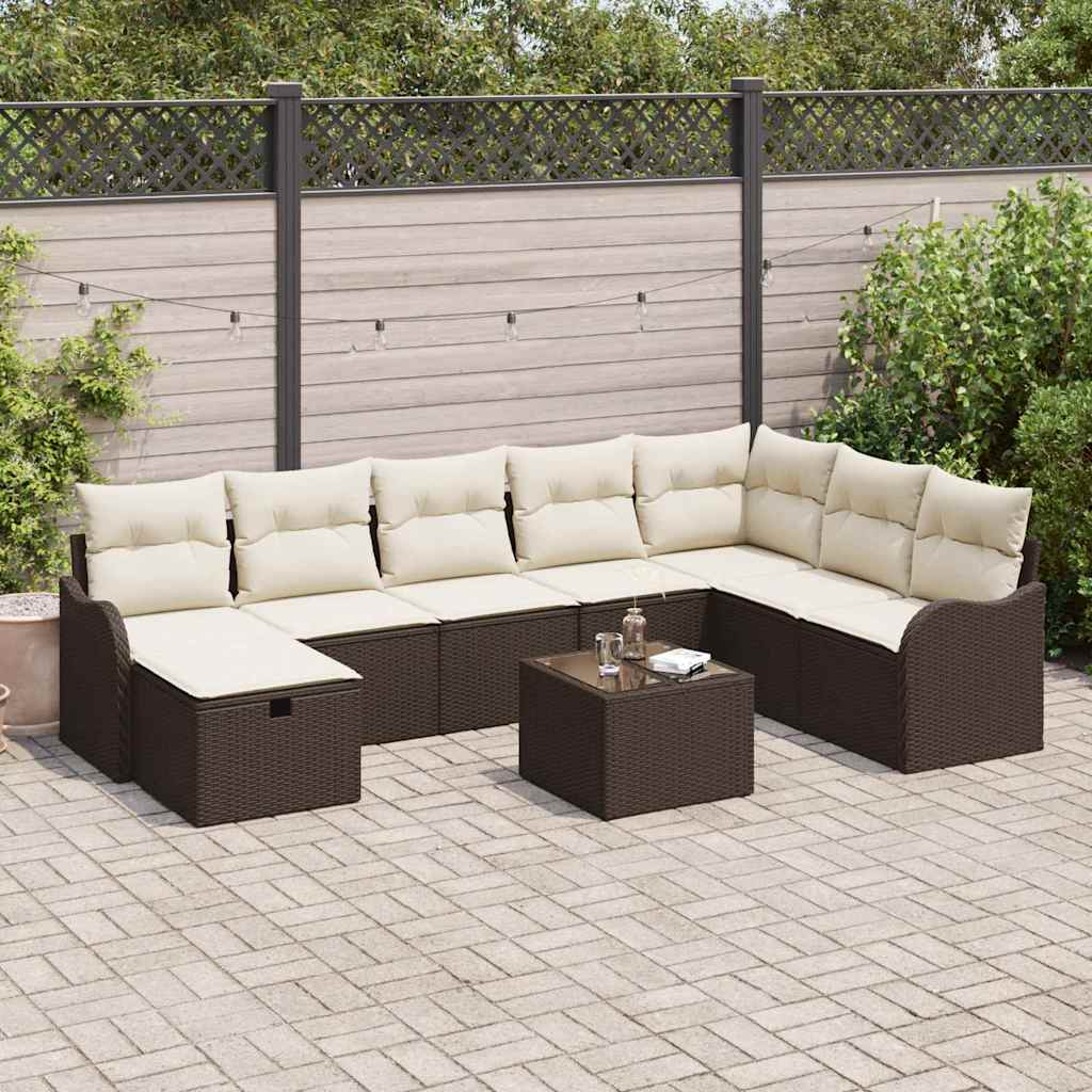 Conjunto de Sofá de Jardim 9 pcs Castanho Rattan Sintético