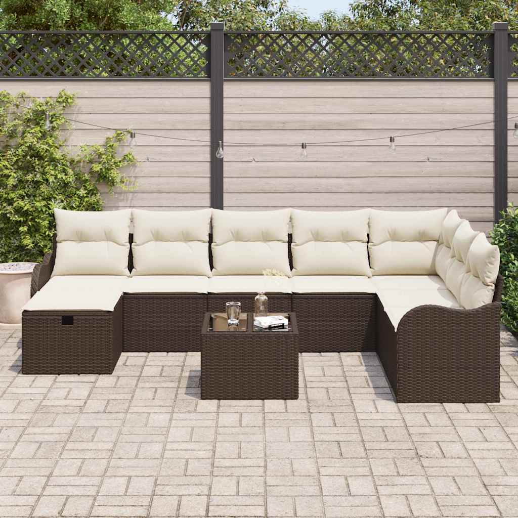 Conjunto de Sofá de Jardim 9 pcs Castanho Rattan Sintético