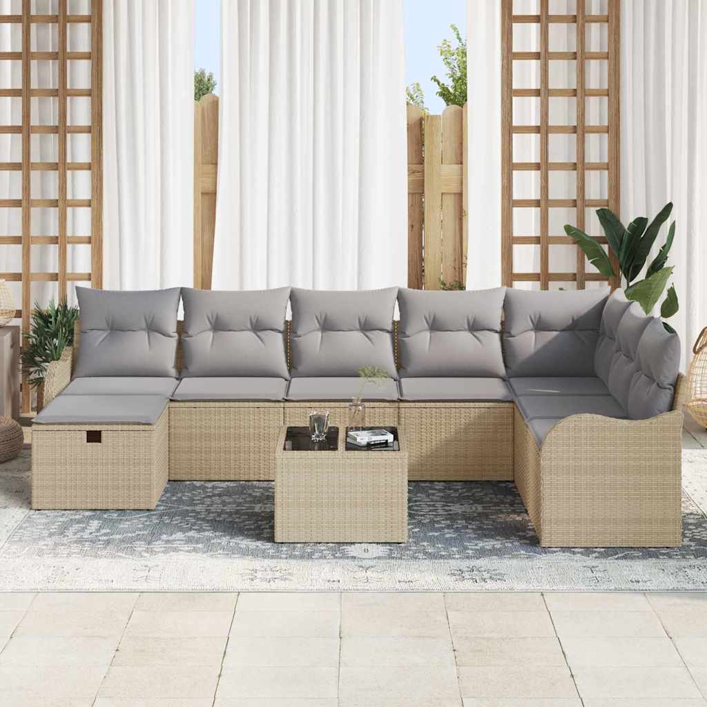 Conjunto de Sofá de Jardim 9 pcs Bege Rattan Sintético