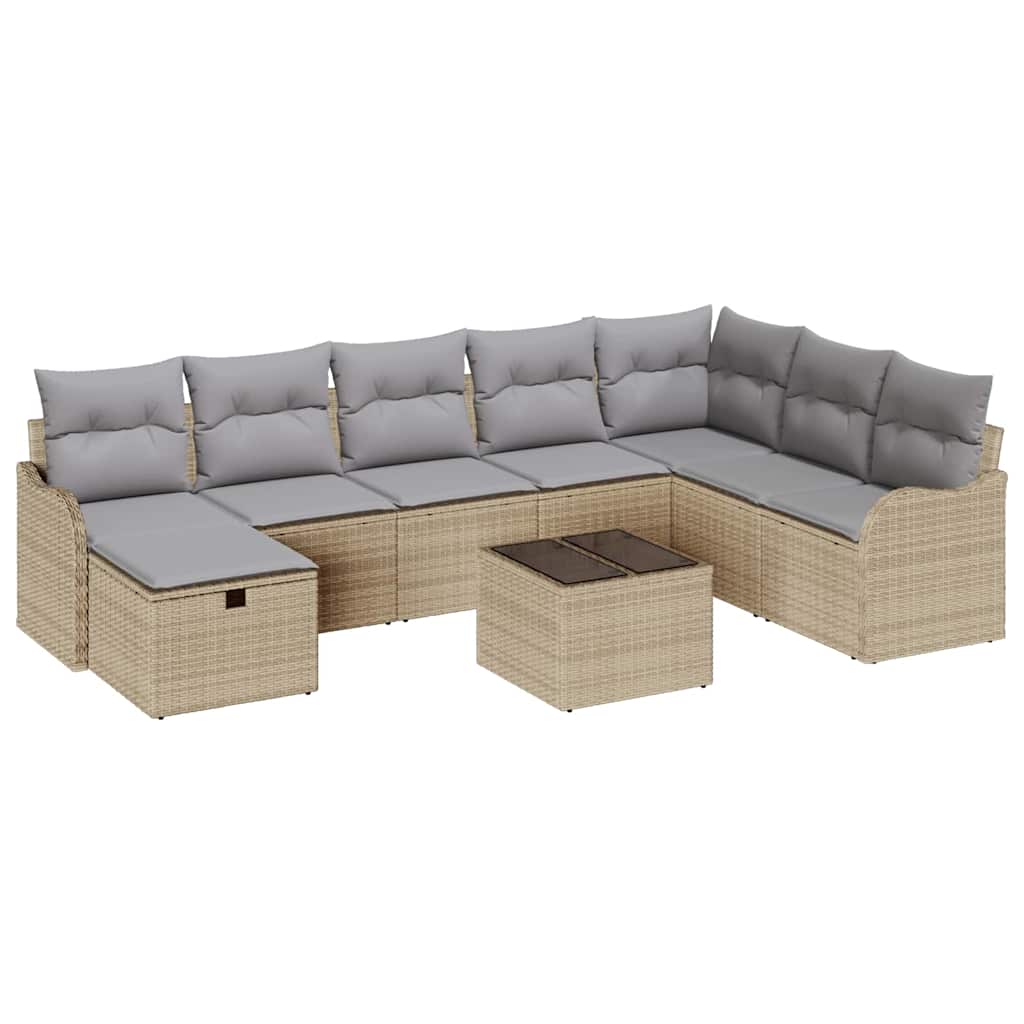 Conjunto de Sofá de Jardim 9 pcs Bege Rattan Sintético