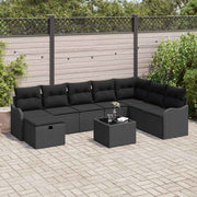 Conjunto de Sofá de Jardim 9 pcs Preto Rattan Sintético