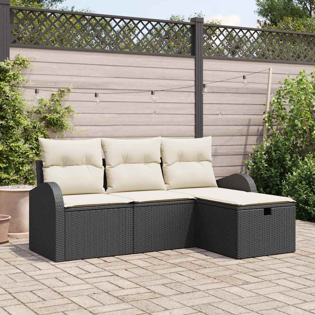 Conjunto de Sofá de Jardim 4 pcs Preto Rattan Sintético