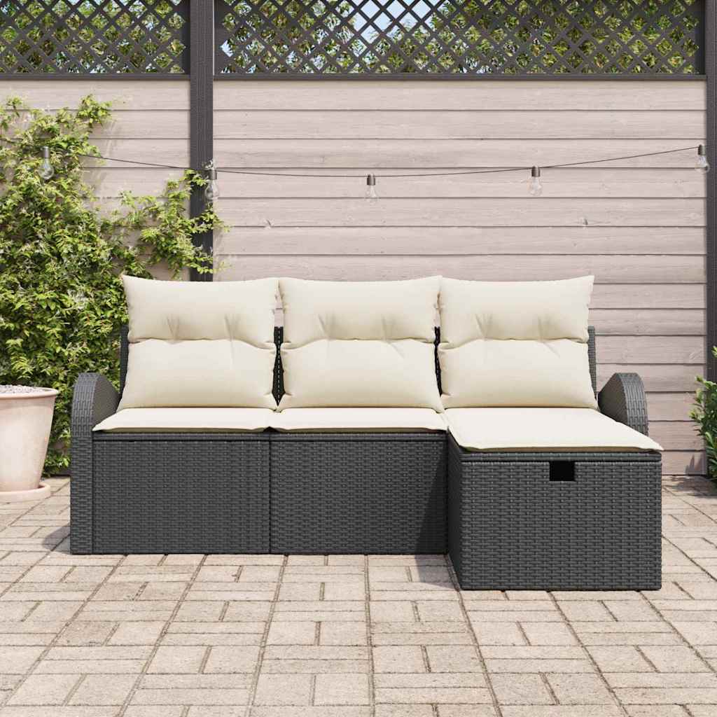 Conjunto de Sofá de Jardim 4 pcs Preto Rattan Sintético