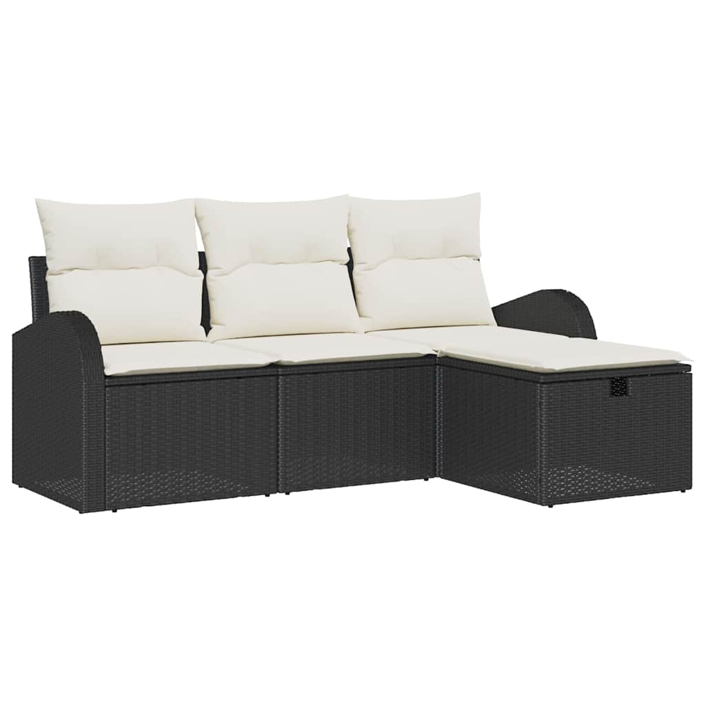 Conjunto de Sofá de Jardim 4 pcs Preto Rattan Sintético